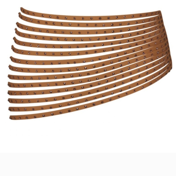 Skims Brown(Ochre) Rhinestone Swim Strappy Skirt New w/ tags Size 2XL Bling Zips - Picture 1 of 5